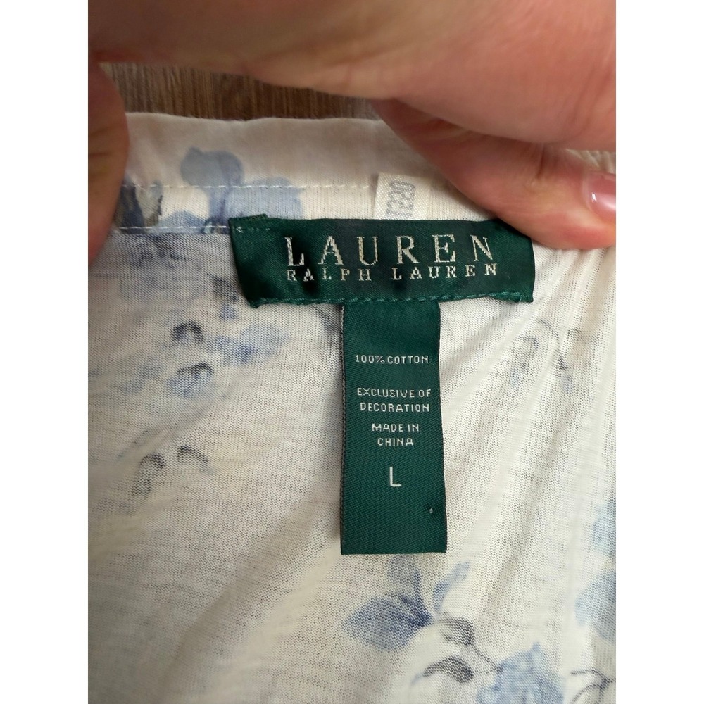 Lauren Ralph Lauren Floral Pajama Set Cotton Blue Ivory Women's L - Picture 5 of 11